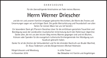 Traueranzeige von Werner Driescher von Süddeutsche Zeitung