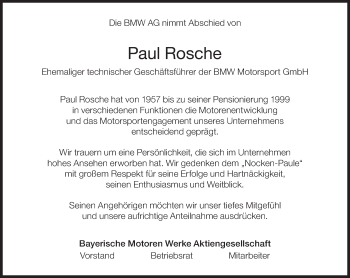 Traueranzeige von Paul Rosche von Süddeutsche Zeitung