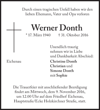 Traueranzeige von Werner Donth von Süddeutsche Zeitung