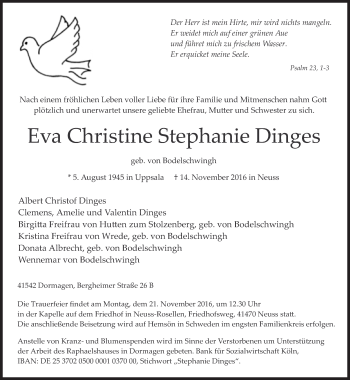 Traueranzeige von Eva Christine Stephanie Dinges von Süddeutsche Zeitung