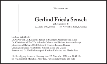 Traueranzeige von Gerlind Frieda Sensch von Süddeutsche Zeitung