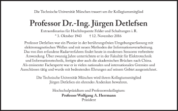 Traueranzeige von Jürgen Detlefsen von Süddeutsche Zeitung
