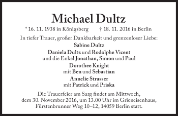 Traueranzeige von Michael Dultz von Süddeutsche Zeitung