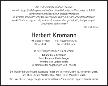 Traueranzeige von Herbert Kromann von Süddeutsche Zeitung