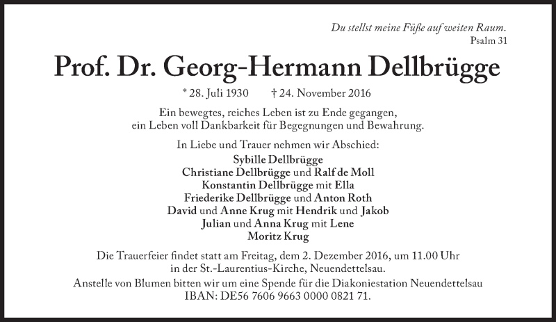  Traueranzeige für Georg-Hermann Dellbrügge vom 28.11.2016 aus Süddeutsche Zeitung