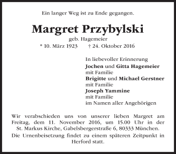 Traueranzeige von Margret Przybylski von Süddeutsche Zeitung