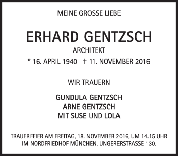 Traueranzeige von Erhard Gentzsch von Süddeutsche Zeitung