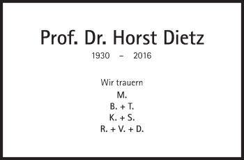 Traueranzeige von Horst Dietz von Süddeutsche Zeitung