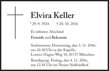 Traueranzeige von Elvira Keller von Süddeutsche Zeitung