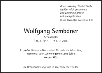 Traueranzeige von Wolfgang Sembdner von Süddeutsche Zeitung