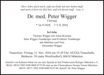 Traueranzeige von Peter Wigger  von Süddeutsche Zeitung
