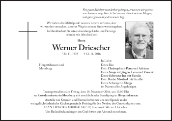 Traueranzeige von Werner Driescher von Süddeutsche Zeitung