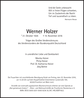 Traueranzeige von Werner Holzer von Süddeutsche Zeitung