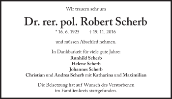 Traueranzeige von Robert Scherb von Süddeutsche Zeitung