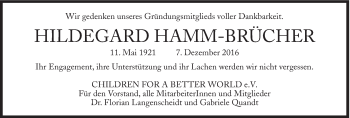 Traueranzeige von Hildegard Hamm-Brücher von Süddeutsche Zeitung