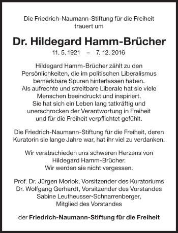 Traueranzeige von Hildegard Hamm-Brücher von Süddeutsche Zeitung