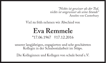 Traueranzeige von Eva Remmele von Süddeutsche Zeitung