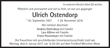 Traueranzeige von Ulrich Ostendorp von Süddeutsche Zeitung