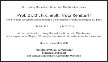 Traueranzeige von Trutz Rendtorff von Süddeutsche Zeitung
