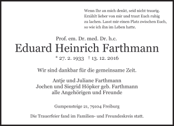 Traueranzeige von Eduard Heinrich Farthmann von Süddeutsche Zeitung