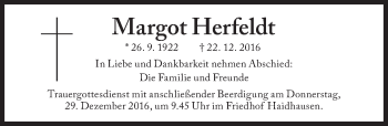Traueranzeige von Margot Herfeldt von Süddeutsche Zeitung