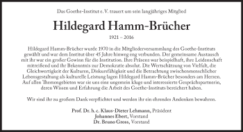 Traueranzeige von Hildegard Hamm-Brücher von Süddeutsche Zeitung