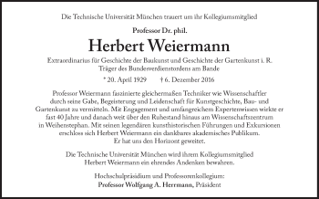 Traueranzeige von Herbert Weiermann von Süddeutsche Zeitung