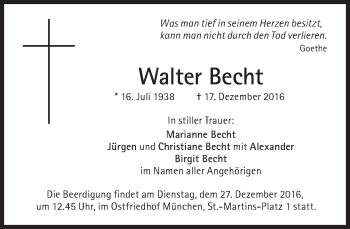 Traueranzeige von Walter Becht von Süddeutsche Zeitung