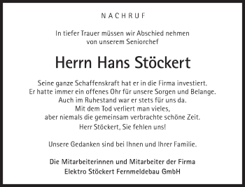 Traueranzeige von Hans Stöckert von Süddeutsche Zeitung