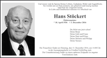 Traueranzeige von Hans Stöckert von Süddeutsche Zeitung