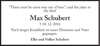 Traueranzeige von Max Schubert von Süddeutsche Zeitung