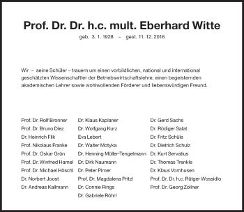 Traueranzeige von Eberhard Witte von Süddeutsche Zeitung