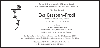 Traueranzeige von Eva Grasbon-Frodl von Süddeutsche Zeitung