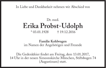 Traueranzeige von Erika Probst-Udolph von Süddeutsche Zeitung