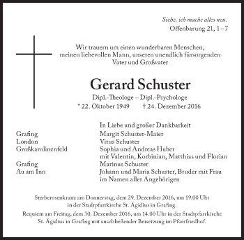 Traueranzeige von Gerard Schuster von Süddeutsche Zeitung