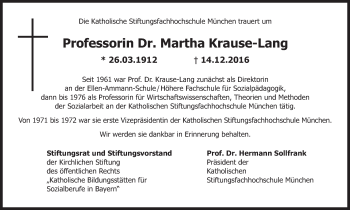Traueranzeige von Martha Krause-Lang von Süddeutsche Zeitung