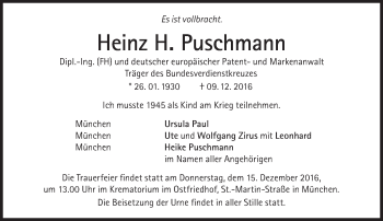 Traueranzeige von Heinz H. Puschmann von Süddeutsche Zeitung