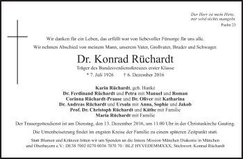 Traueranzeige von Konrad Rüchardt von Süddeutsche Zeitung