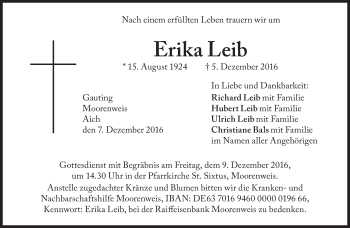 Traueranzeige von Erika Leib von Süddeutsche Zeitung