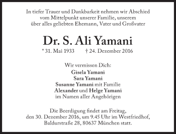 Traueranzeige von S. Ali Yamani von Süddeutsche Zeitung