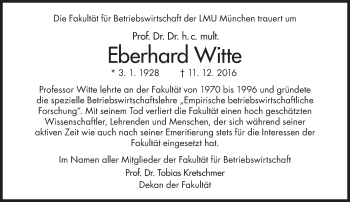 Traueranzeige von Eberhard Witte von Süddeutsche Zeitung