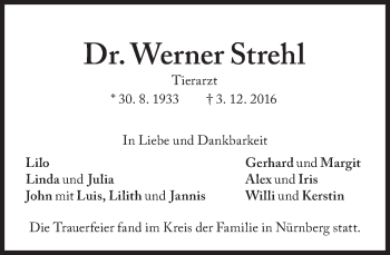 Traueranzeige von Werner Strehl von Süddeutsche Zeitung