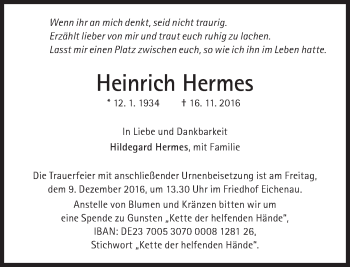 Traueranzeige von Heinrich Hermes von Süddeutsche Zeitung