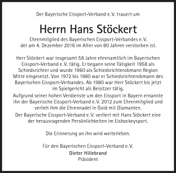 Traueranzeige von Hans Stöckert von Süddeutsche Zeitung