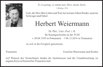 Traueranzeige von Herbert Weiermann von Süddeutsche Zeitung