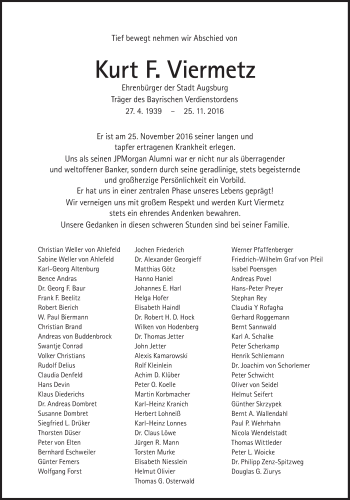 Traueranzeige von Kurt F. Viermetz von Süddeutsche Zeitung