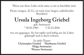 Traueranzeige von Ursula Ingeborg Griebel von Süddeutsche Zeitung