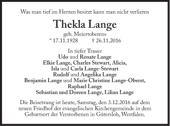 Traueranzeige von Thekla Lange von Süddeutsche Zeitung