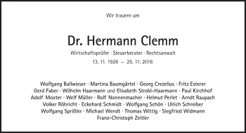Traueranzeige von Hermann Clemm von Süddeutsche Zeitung
