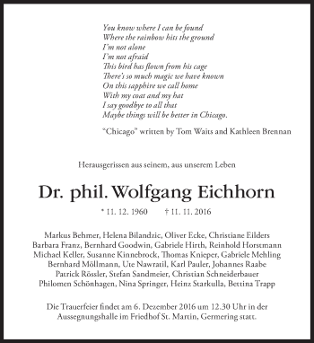 Traueranzeige von Wolfgang Eichhorn von Süddeutsche Zeitung